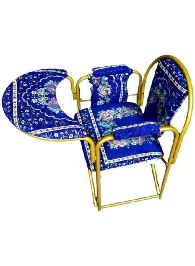 SUNDUS Islamic Prayer Chair with Kneeler – Foldable Muslim Salah Chair with Back Support & Padded Seat – Ideal for Elderly & Disabled – Comfortable Portable Prayer Furniture - Blue - Image 1